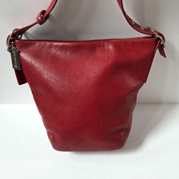Vintage Coach Soho Legacy Duffle Red Leather Hobo Bucket Bag 9186 - Picture 6 of 16